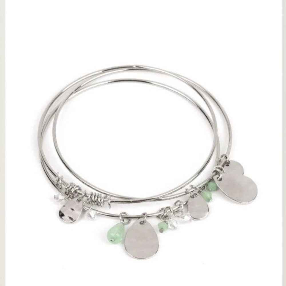 Paparazzi Silver and Green Charm Bracelet Set Secret Paradise Stack Fashion
